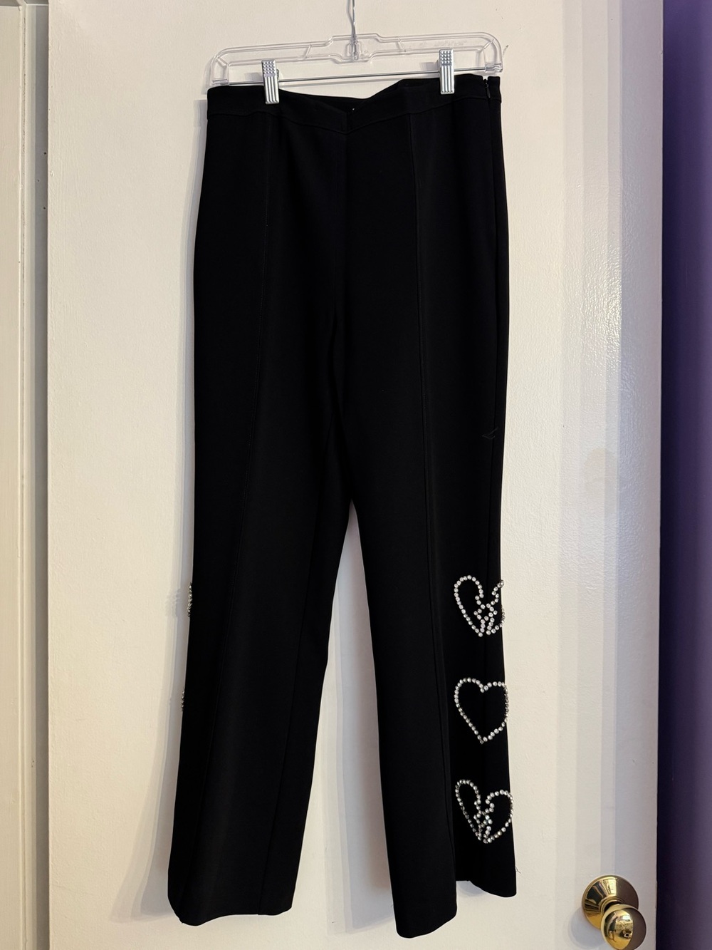 cinq a sept Black Trousers with Rhinestone Heart Embellishment